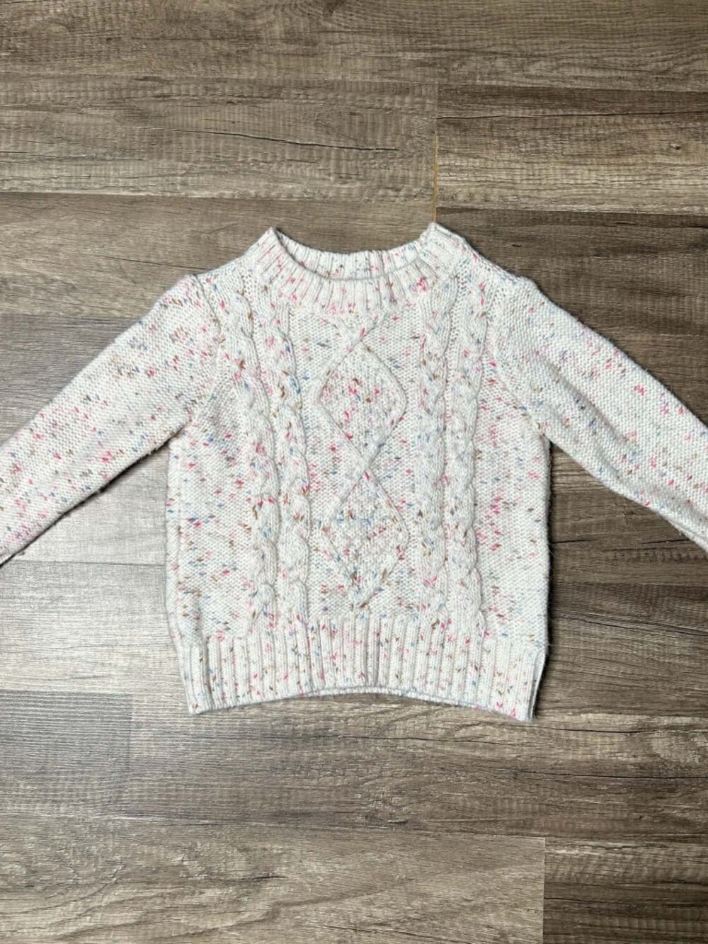 Toddler Girl Cream White Chunky Cable Knit Confetti Speckled Winter Pullover Swe